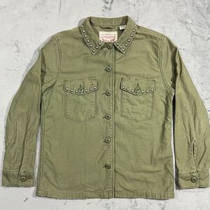 Levis Women's Studded Army Shirt Jacket Size XS Olive Green Collar Studs Shacket